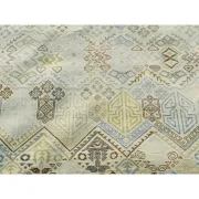Decorative Oushak Wool Area Rug with Geometric Design. Hand-knotted Beige Carpet