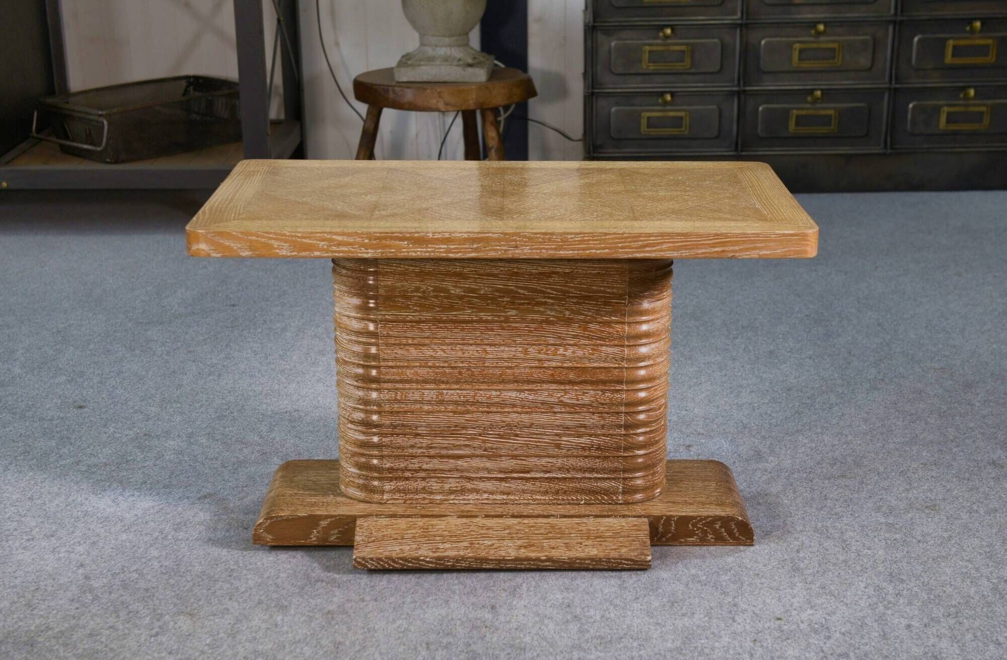 Oak side table attributed to Gaston Poisson, 1960s.