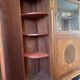 Half-moon buffet with display cabinet in Louis XVI style, marquetry with marble top.