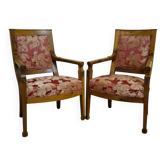 Paire de fauteuils anciens en noyer – époque Empire, Restauration