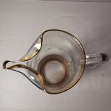 Vintage Engraved Glass & Crystal Pitcher with Duck and Reeds, Gilding