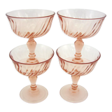 4 champagne glasses in powder pink twisted glass - Rosaline Luminarc Arcoroc - vintage 80s