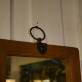 Brutalist mirror in solid oak with metal ring, 1960s.