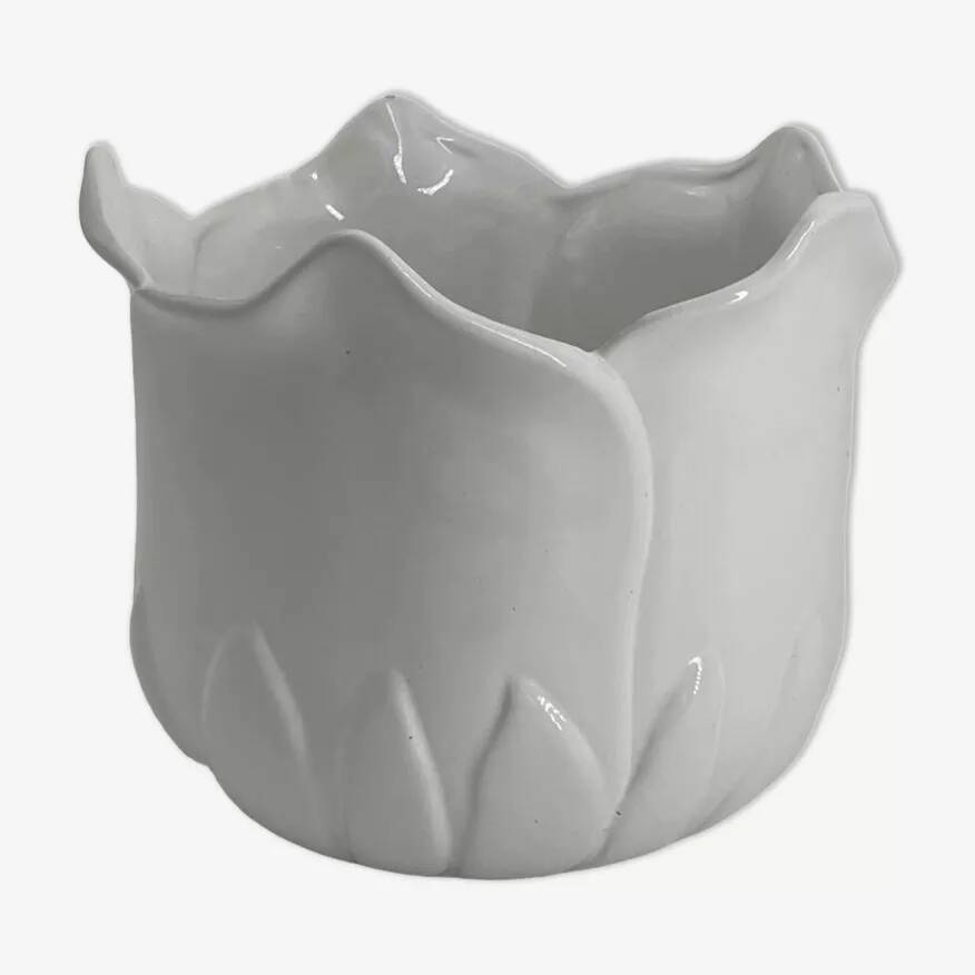 Cache-pot vintage en forme de tulipe en porcelaine blanche