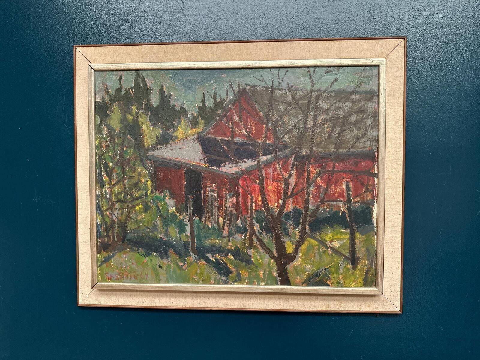 Original Swedish Oil On Panel – “Barn” By Svän Grandin – Signed – Vintage & Framed – 79 × 65 Cm (31.1" × 25.6")