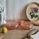 Set of 6 small scallops in vintage rosaline pink glass