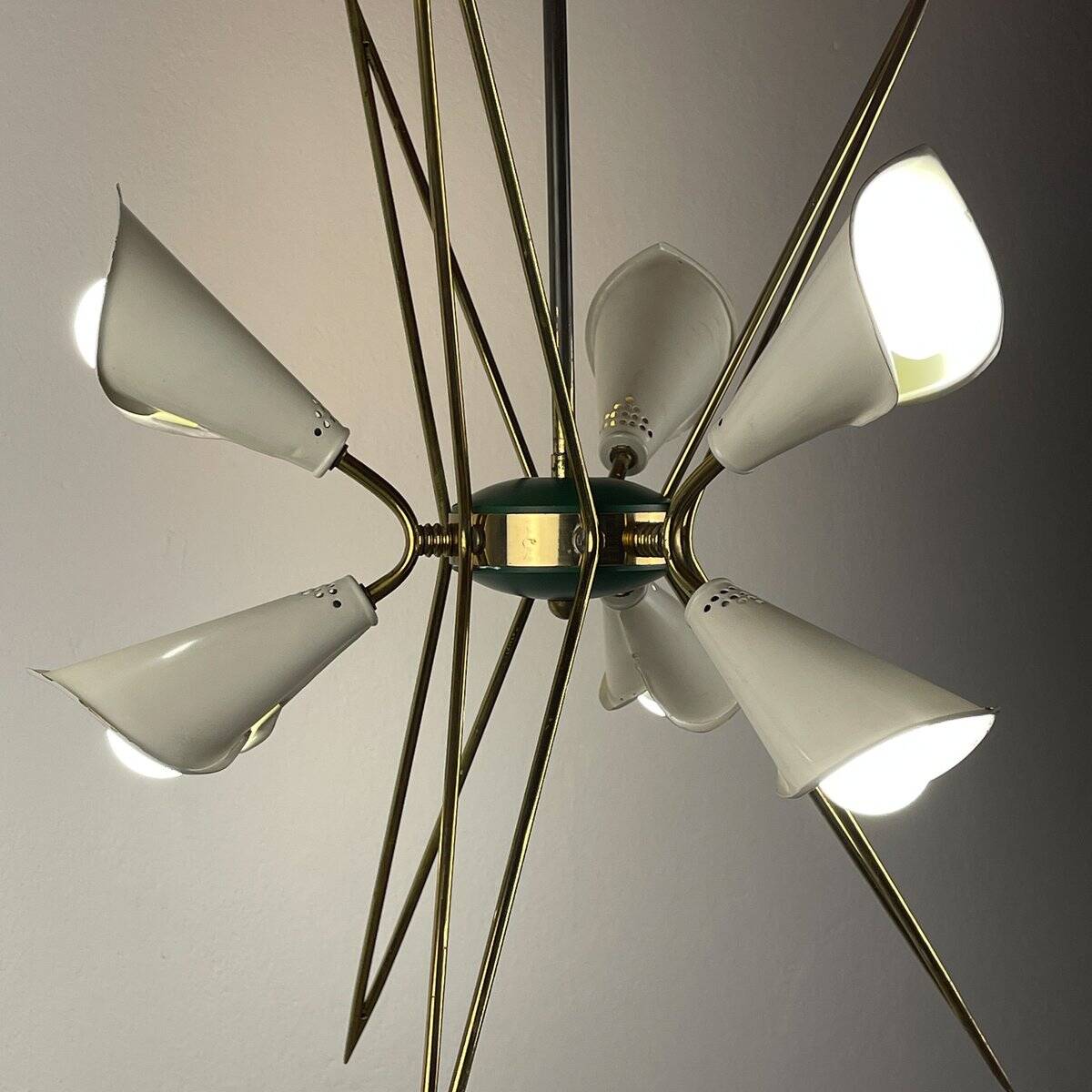 Metal chandelier mid-century modernist by Stilnovo, 1970s