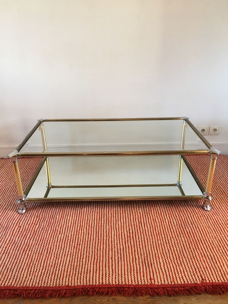 Table basse verre et miroir années 70/80