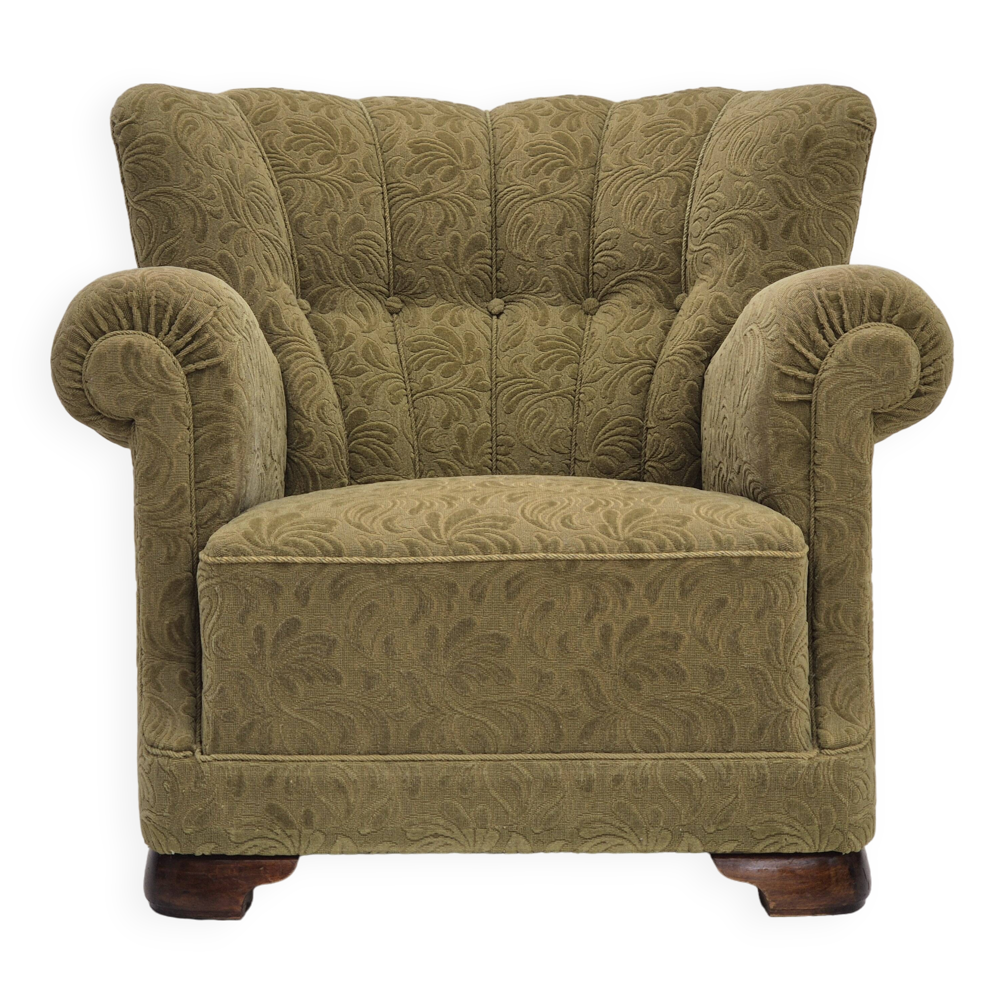 1960s, Danish vintage relax armchair, furniture cotton/wool, beech wood.