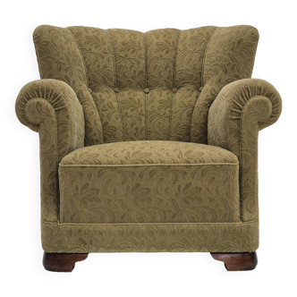 Fauteuil relax vintage danois des années 1960, mobilier coton/laine, bois de hêtre.