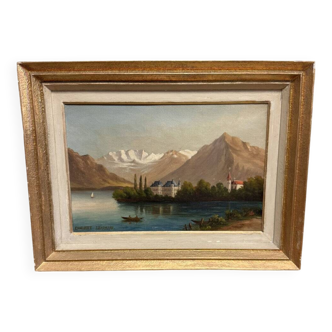 Charlotte LEHMANN: oil on canvas / lake view in Switzerland