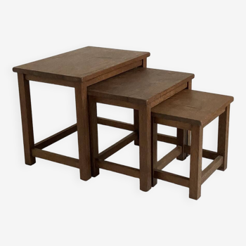 Nesting tables brutalist style solid oak 1960s