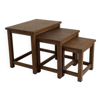 Nesting tables brutalist style solid oak 1960s