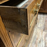 Louis XVI period chest of drawers in walnut and gilded brass nets circa 1780