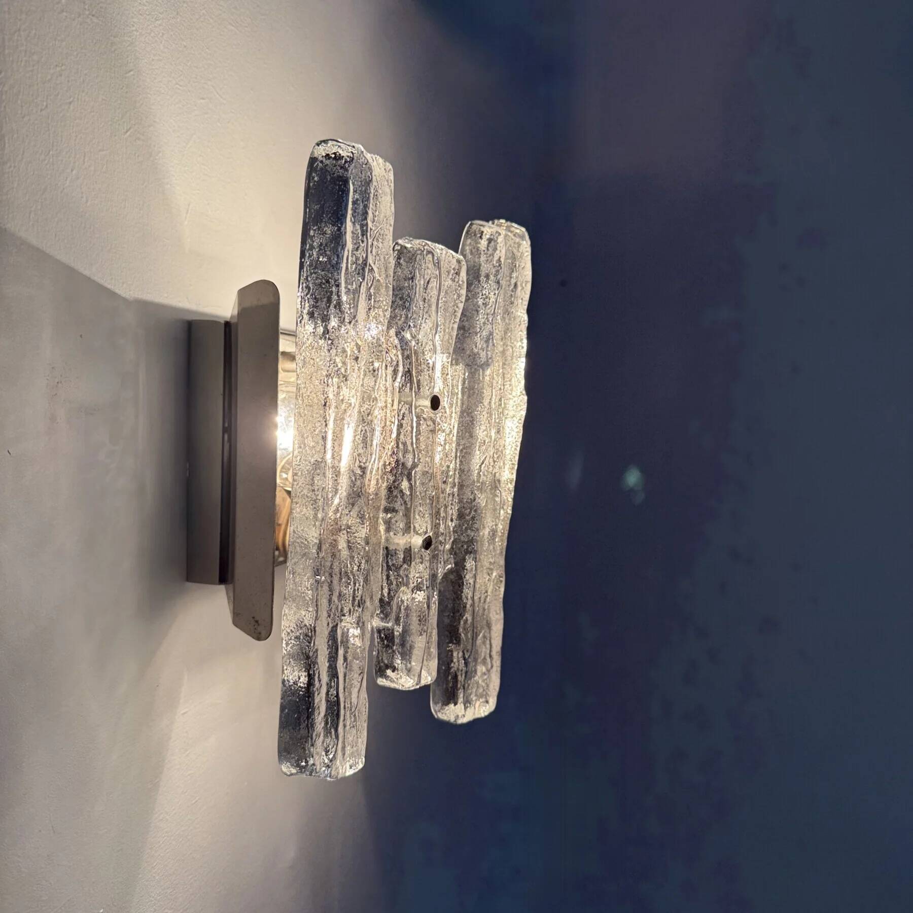 Wall sconce ice glass and metal by J.T. Kalmar for Kalmar, 60s