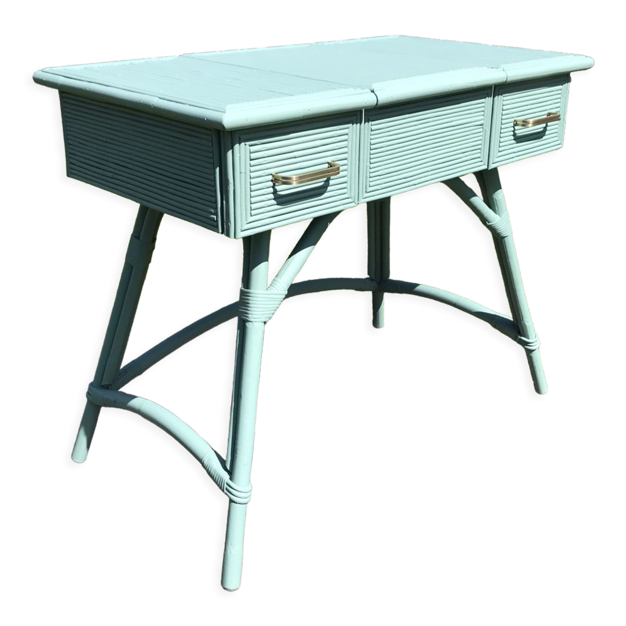 Vintage rattan desk 1950 color green