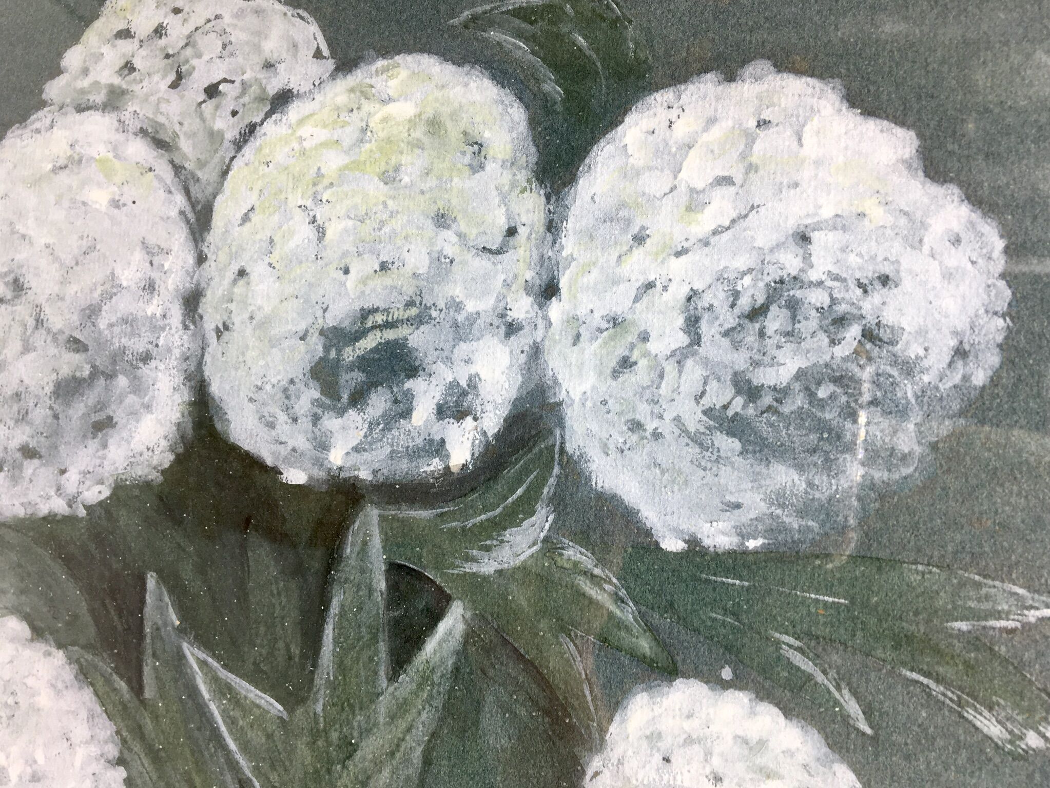 Still life painting with white flowers from the 70s