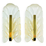 Paire d'appliques murales scandinaves en verre et laiton en forme de feuille, conçues par Carl Fagerlund pour Orrefors, Suède, années 1960