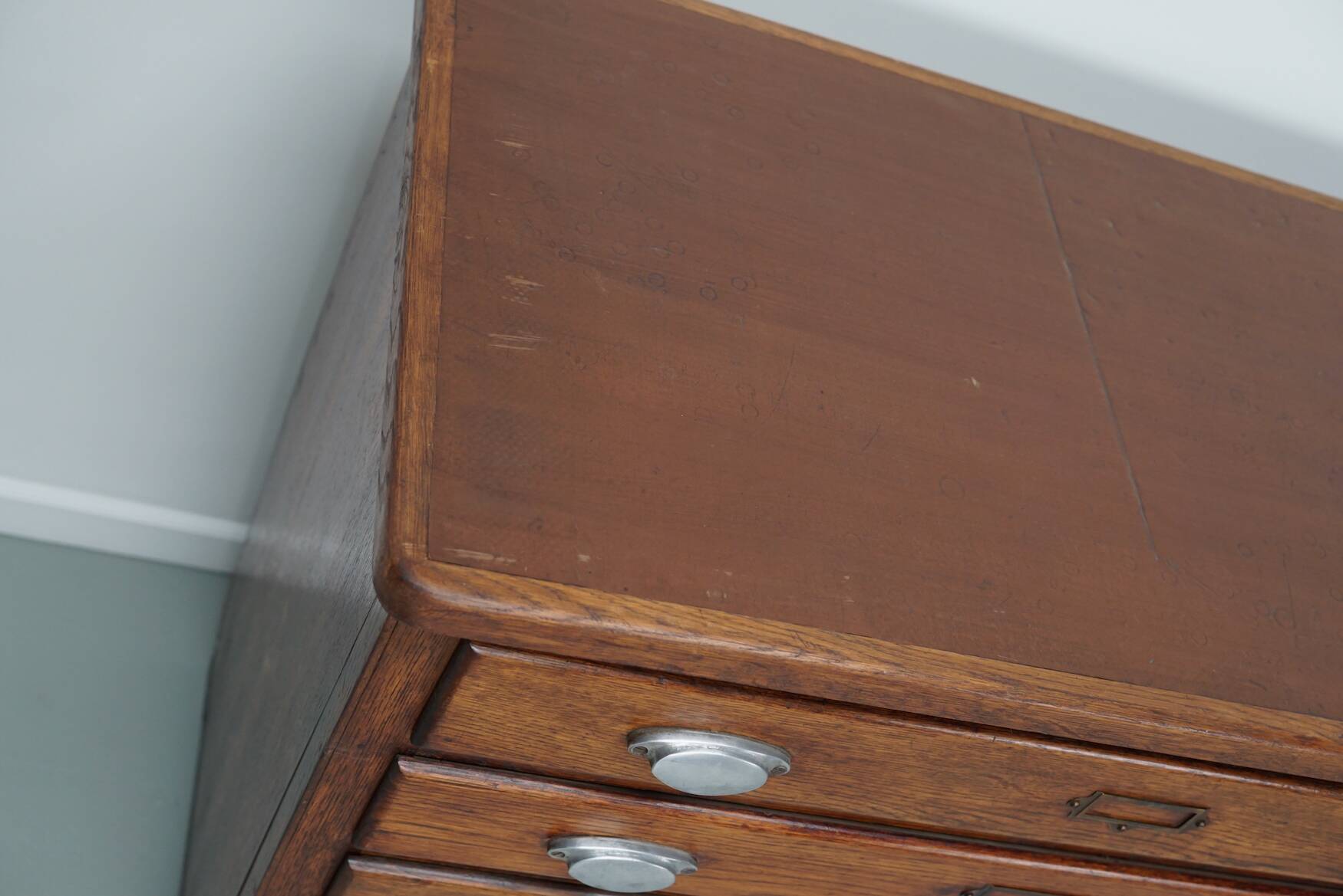 Vintage French Oak Fabric Store Apothecary Cabinet, 1950s