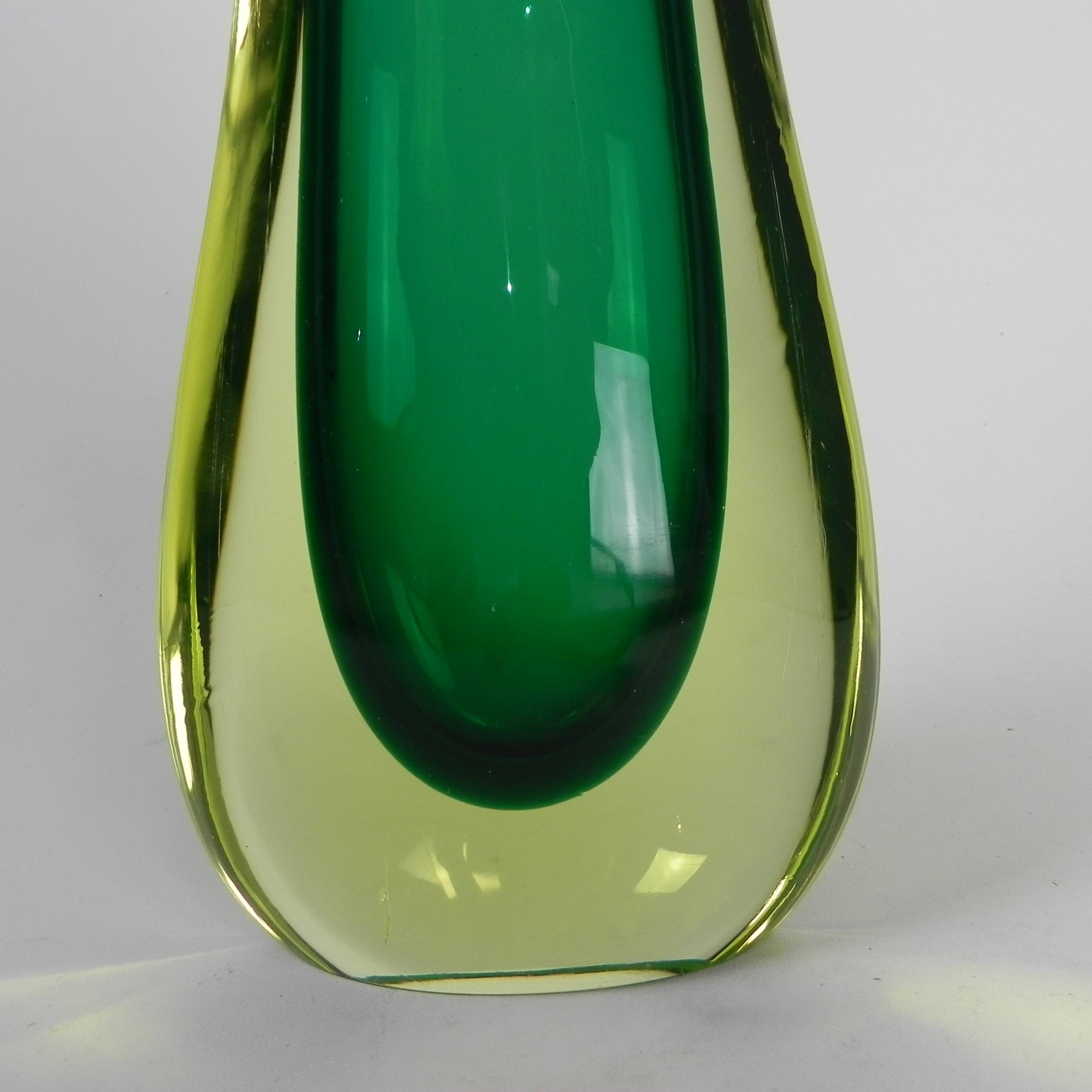 Murano Sommerso vase in green and amber yellow glass, 1960s