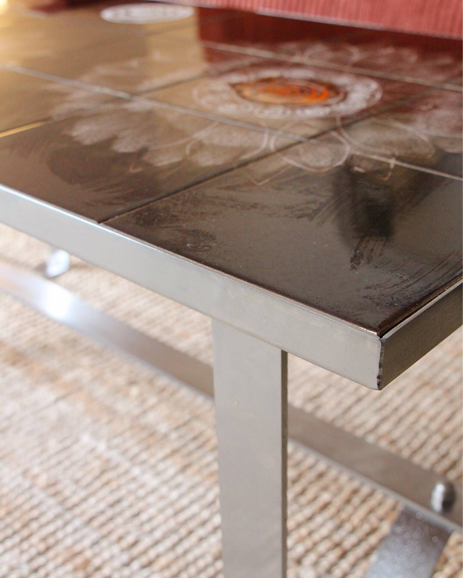 Vintage coffee table in glazed ceramic and metal – 1970s