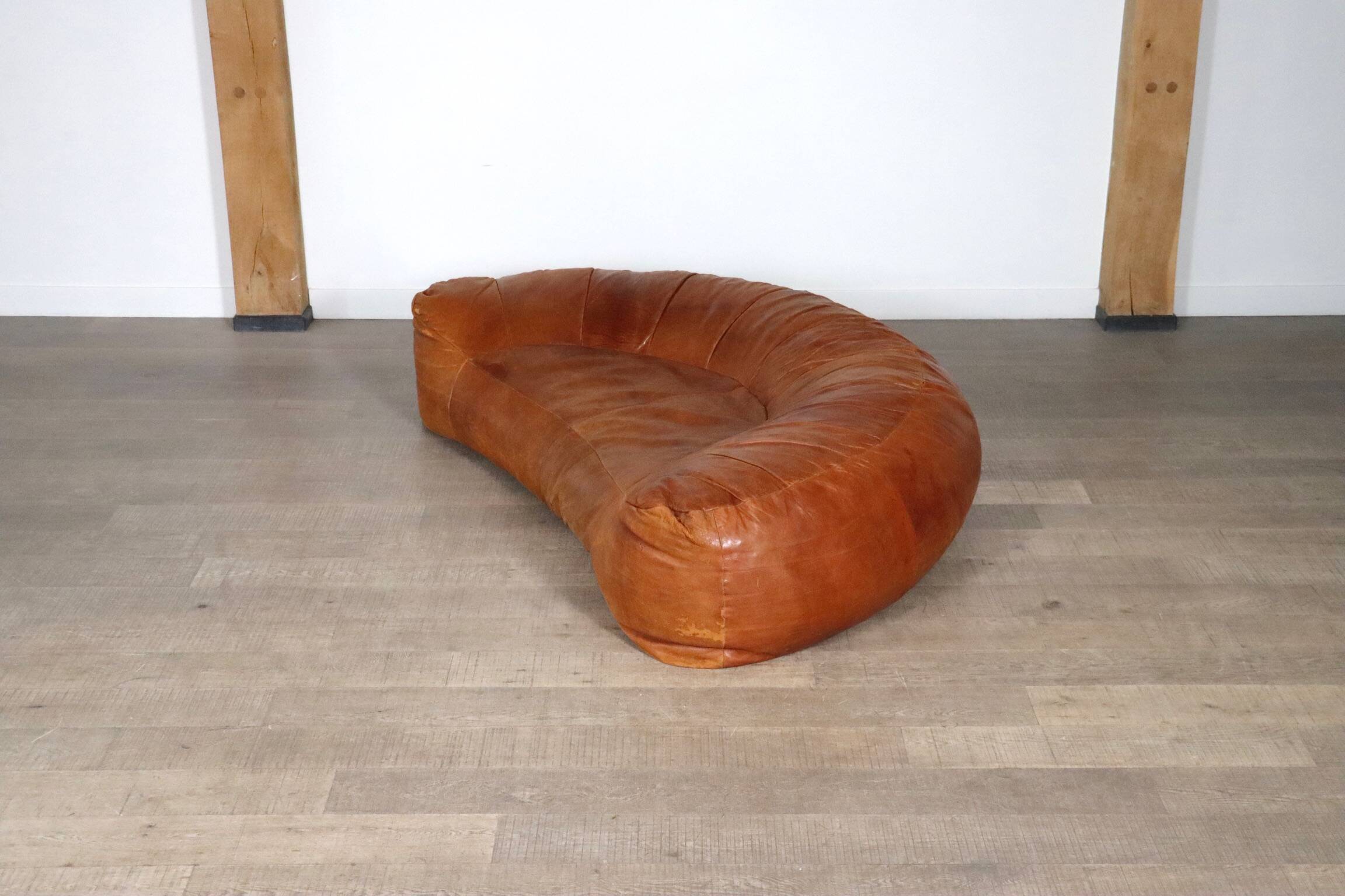 Croissant Sofa in Cognac Leather by Raphael Raffel for Honore Paris, 1970s