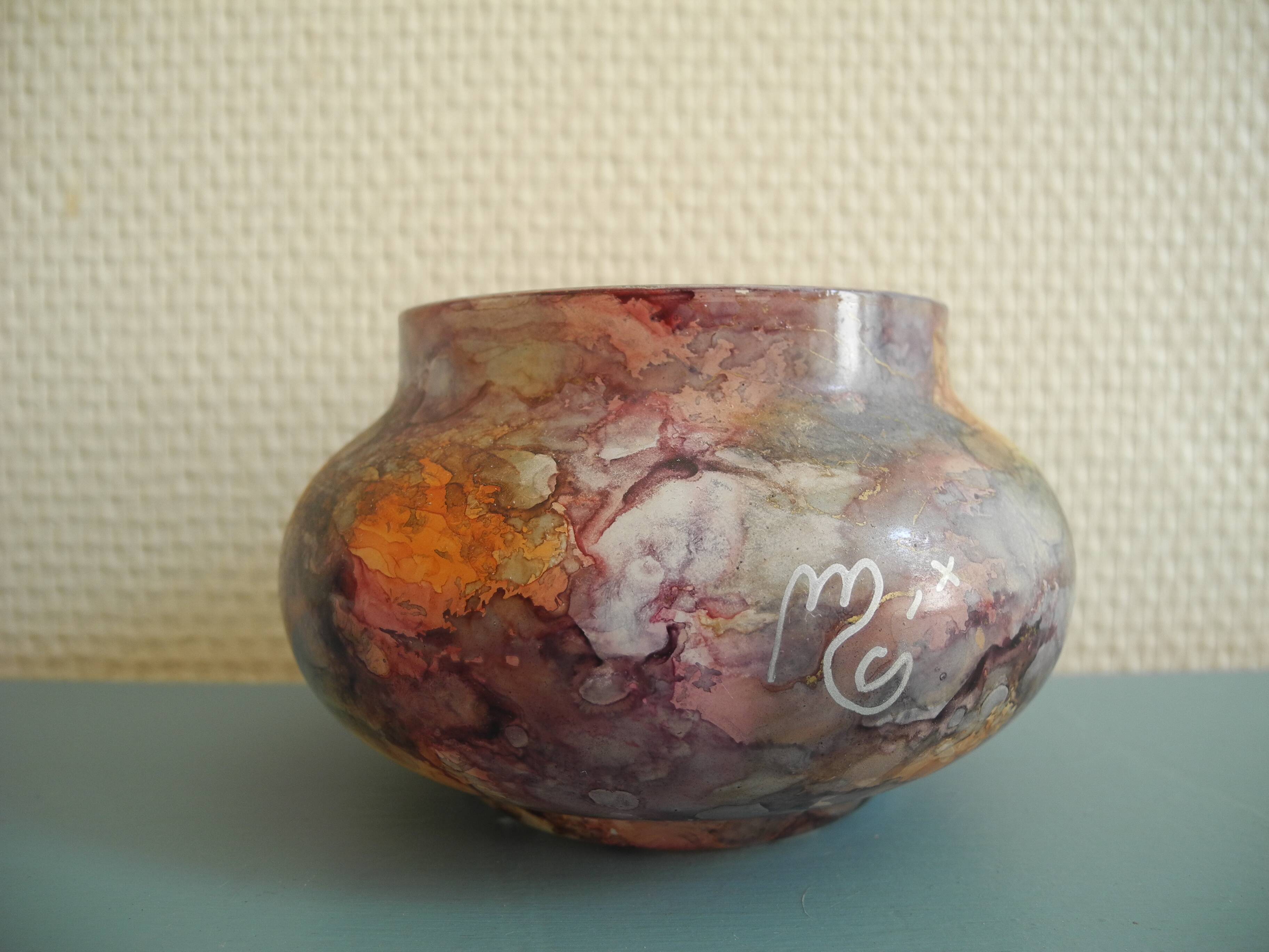 small glass vase Mistigri Chapoutier unique piece signed vintage decor