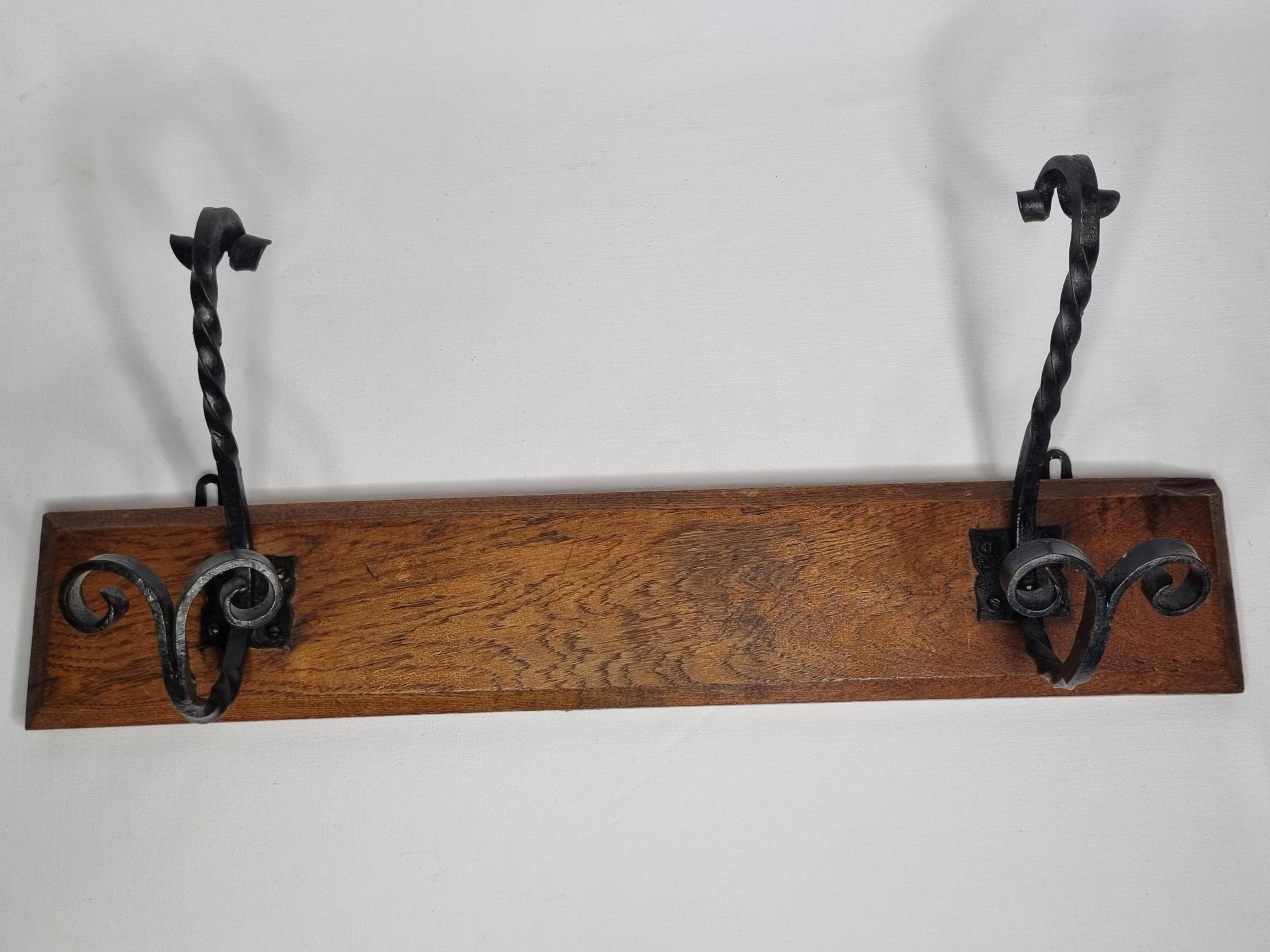 Solid wood and wrought iron wall hook, rustic style, 59 cm