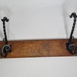 Solid wood and wrought iron wall hook, rustic style, 59 cm