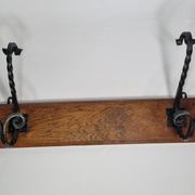 Patère murale en bois massif et fer forgé, style rustique, 59 cm