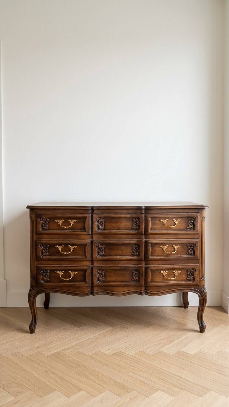 Classic style brown wooden chest of drawers