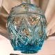Turquoise blue liquor decanter and glass gild mold press of the 1950s
