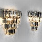 Pair of kinkeldey wall lamps, 4 levels, cut crystals germany, 1970