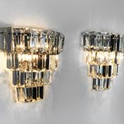 Pair of kinkeldey wall lamps, 4 levels, cut crystals germany, 1970