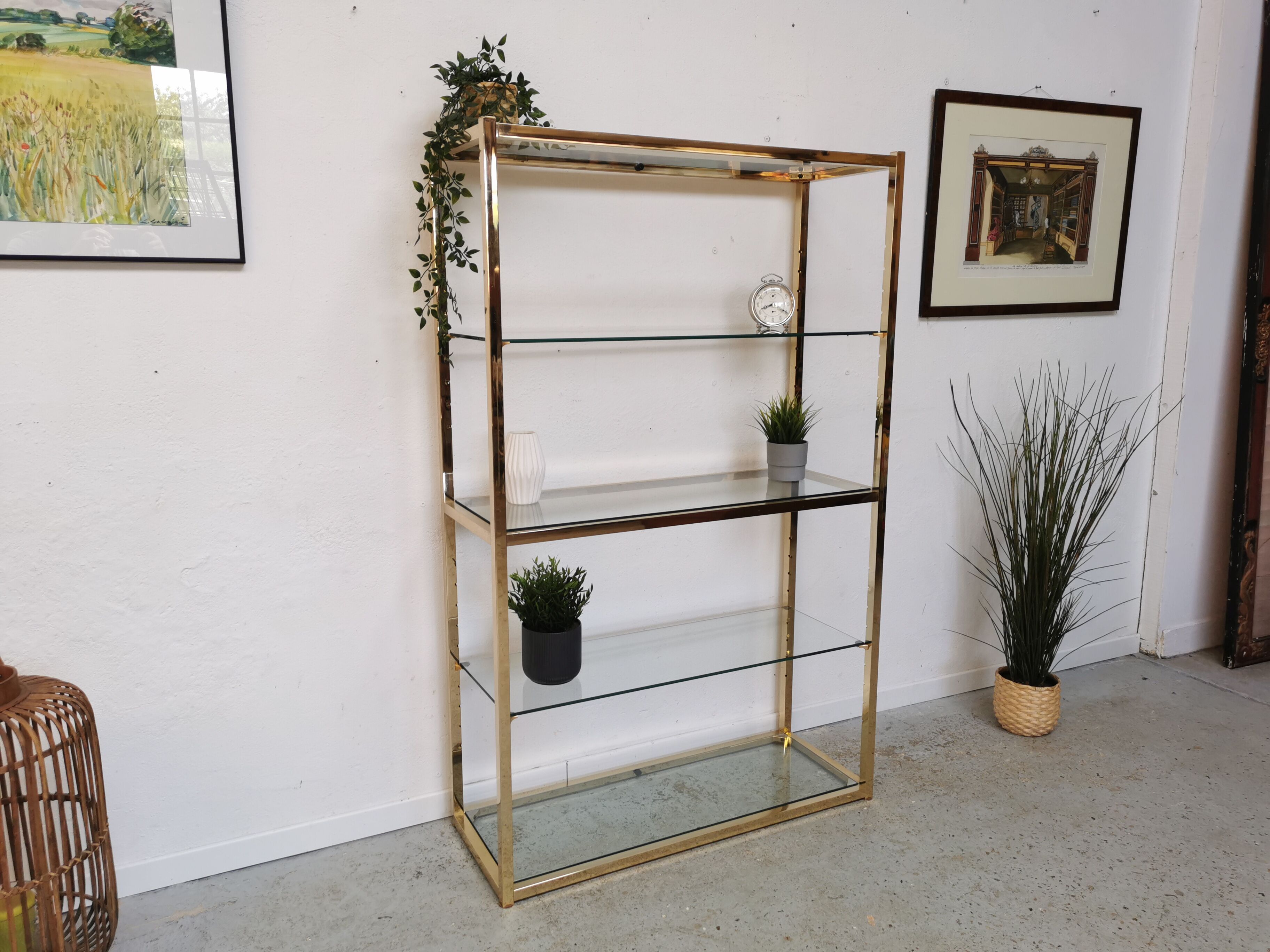 Shelf vintage brass gilded design 1970