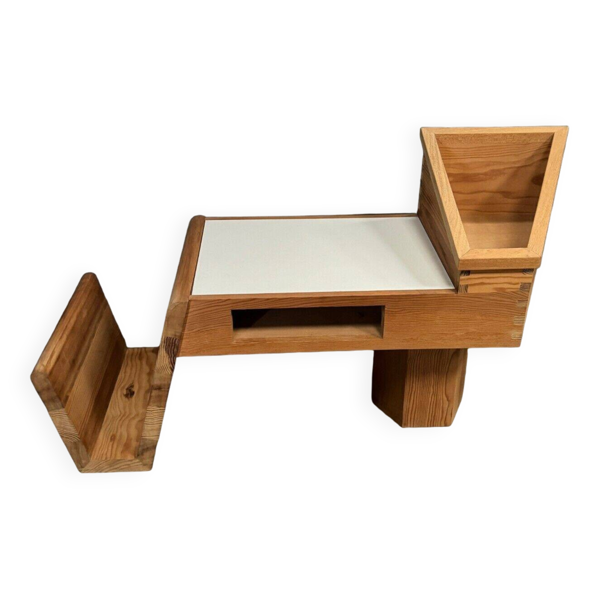 1970s coffee table in white laminated pine wood with magazine rack