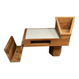 Table basse 1970 en pin bois laminé blanc avec porte-revues
