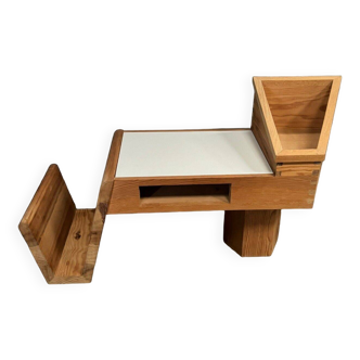 1970s coffee table in white laminated pine wood with magazine rack