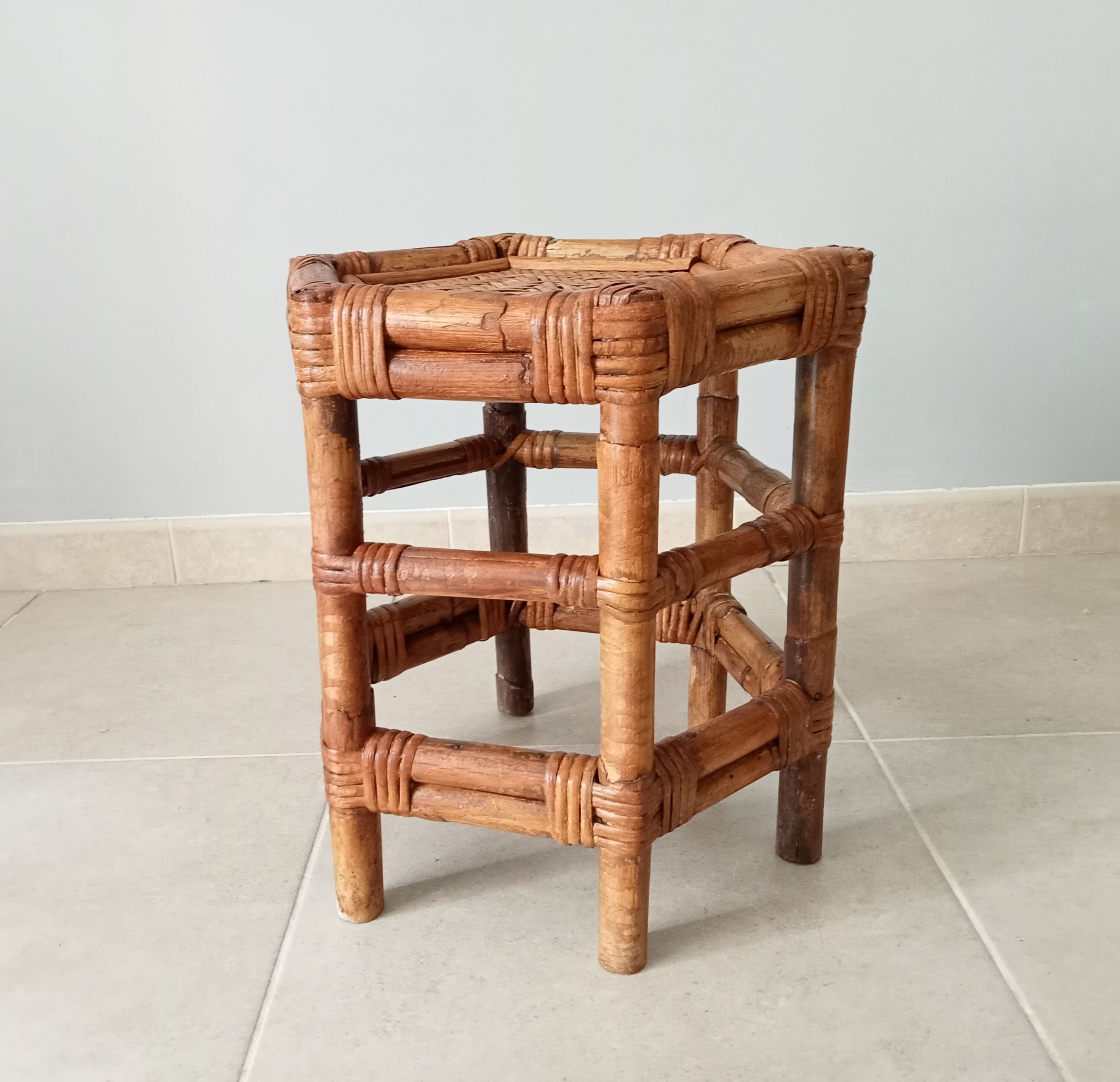 Vintage side table in bamboo and rattan 70s