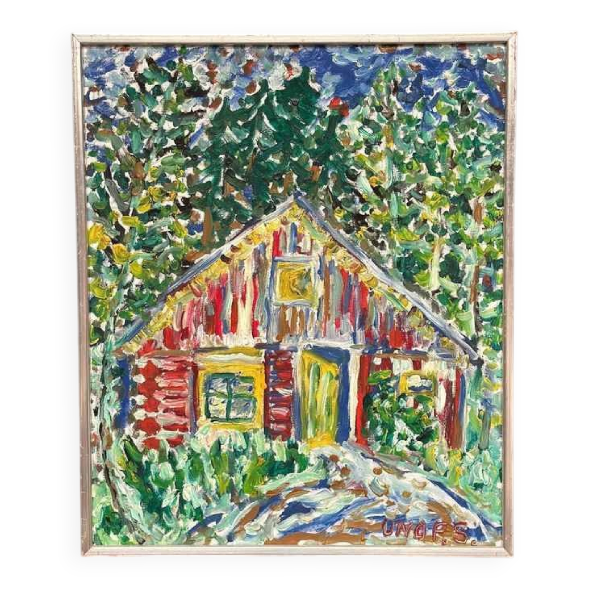 Original Swedish Oil On Canvas – “Red Hut” By Uno F. Svensson – Vintage & Framed – 68 × 57 Cm (26.8" × 22.4")