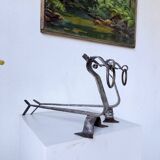 Pair of zoomorphic metal andirons "dogs" 1950