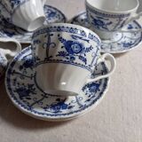Set of 4 blue cups and saucers from Johnson Bros - England, 1970