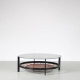 1950s dutch design coffee table with leather magazine rack