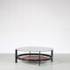 1950s dutch design coffee table with leather magazine rack