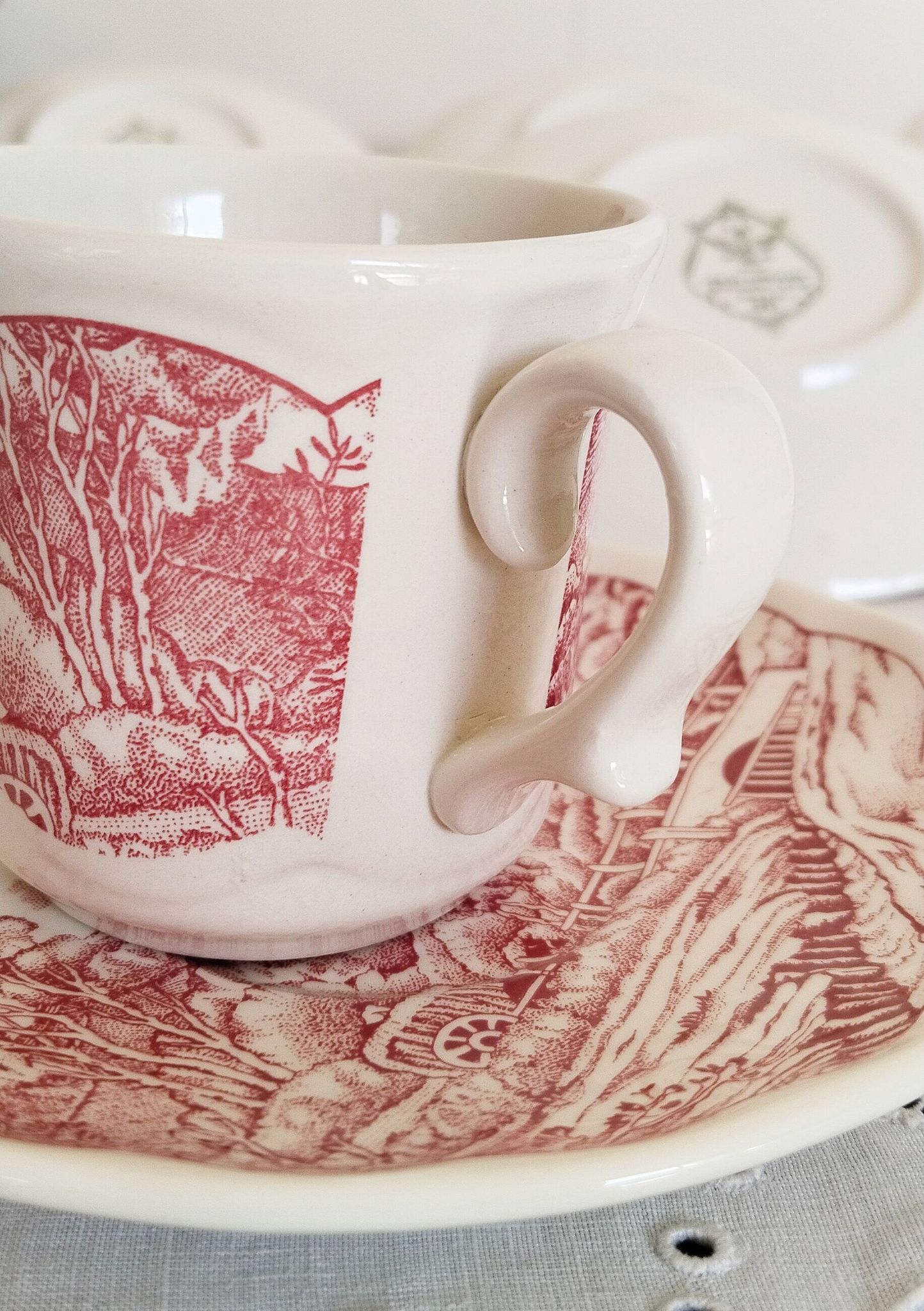 Vintage red earthenware coffee set, Swiss Landscape, Italy