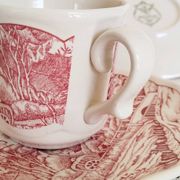 Vintage red earthenware coffee set, Swiss Landscape, Italy