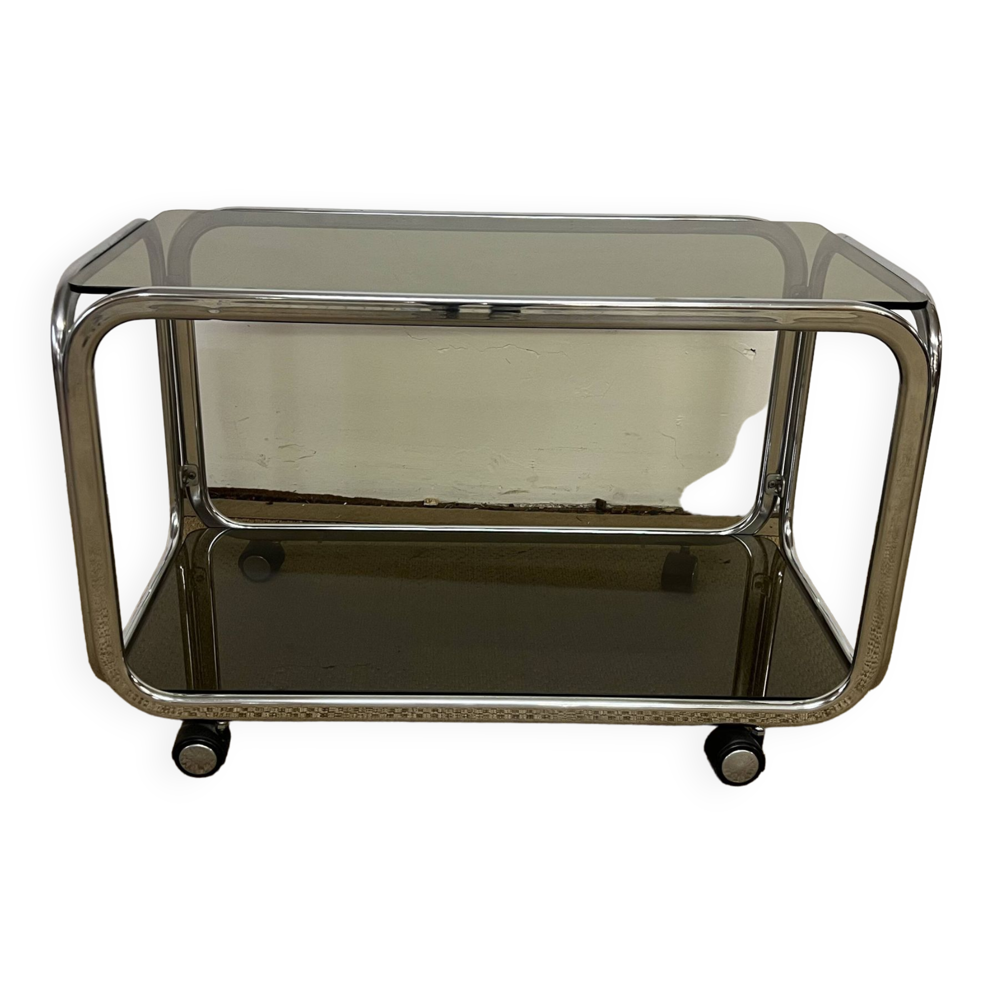 Metal and smoked glass rolling trolley / Bar cart from the 70s