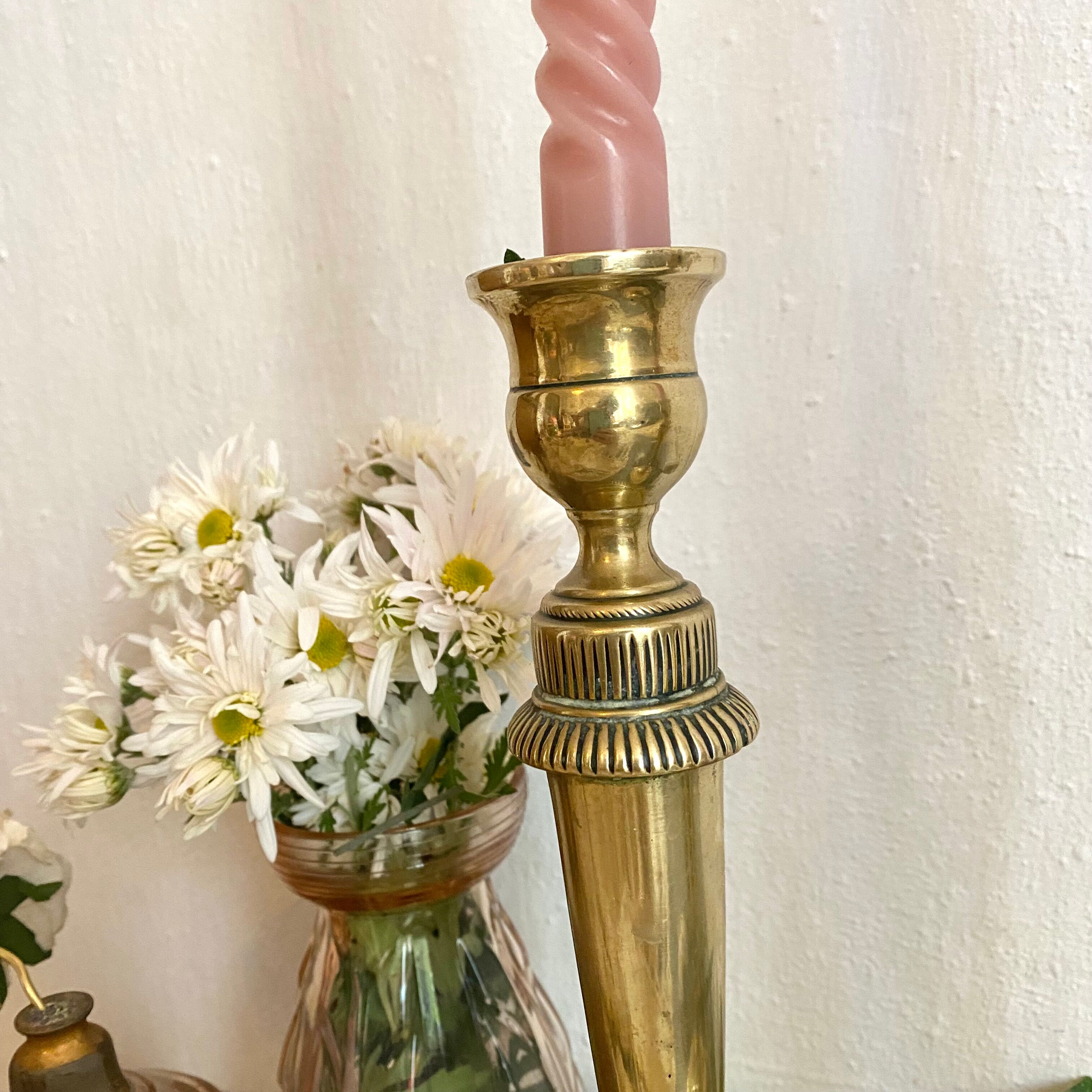 Pair of old gilded brass candlesticks