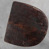 French wabi sabi low tripod stool in solid wood, 1850s