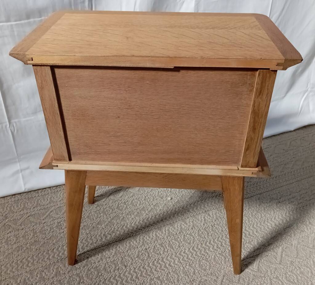 1950s oak bedside table with crossbars